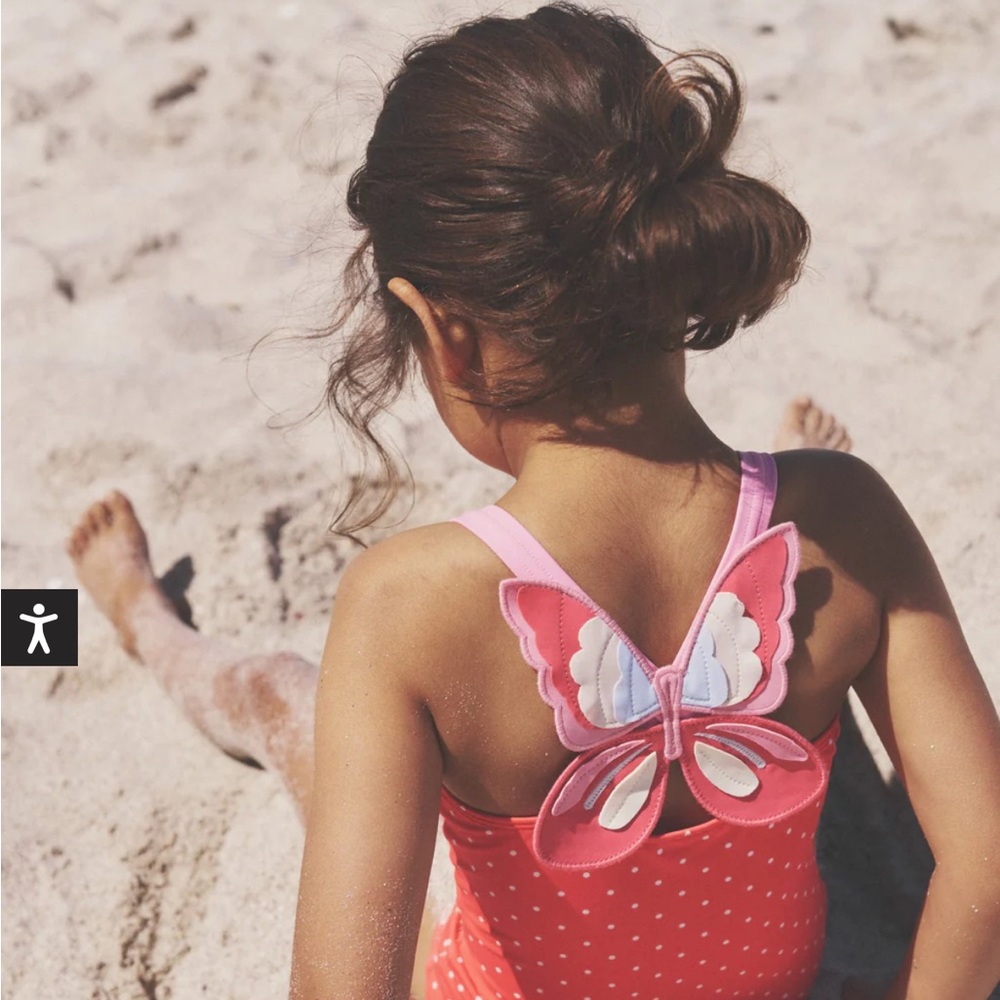 Mini Boden Pink and White One Piece Swimsuit with Butterfly Design
